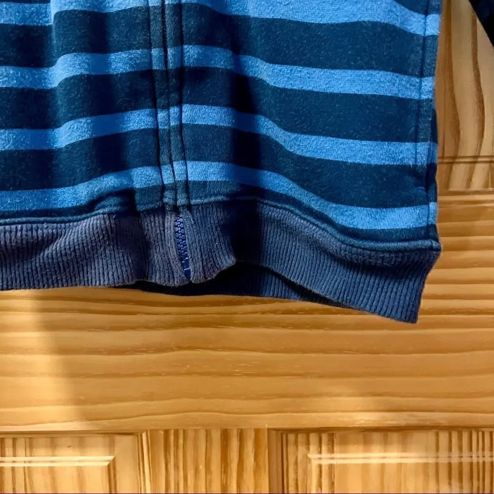 Disney Parks blue striped Mickey fleece lined hood full zip zipper jacket coat M